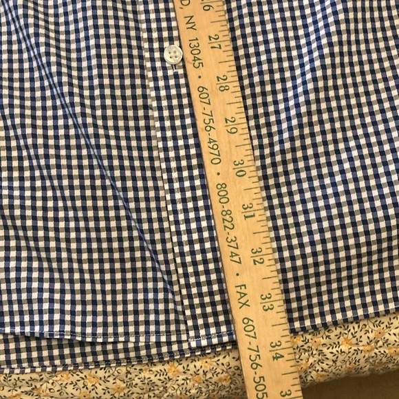 Michael Kors gingham mens 17 1/2 38/39 tall casual button down shirt blue white - Picture 8 of 10